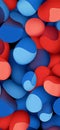Smooth, overlapping ovals in vibrant shades of red and blue create a visually stimulating abstract composition, with a