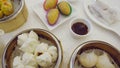 Panning video of Chinese Yum cha with Dim Sum and tea