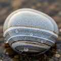 Smooth pebble with concentric grey, white, and brown stripes, wet with water droplets. The stone Royalty Free Stock Photo