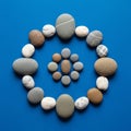 Smooth pebbles arranged on a blue background, forming two concentric circles Royalty Free Stock Photo