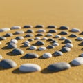 Smooth pebbles arranged in a spiral pattern on a sandy surface, featuring a mix of Royalty Free Stock Photo