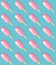Abstract Shiny Ice Cream Vector Pattern. Flat Lay Style. Pink Ice Blocks, Blue Background. 3D Effect. Royalty Free Stock Photo