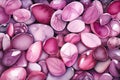 Smooth polished magenta stones arranged in a decorative pattern. Trendy color of 2023 Viva Magenta.. AI generation
