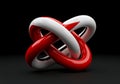Three Dimensional Red and White Interlocking Ring Abstract Geometric Shape Design Royalty Free Stock Photo