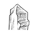 Smooth rock. Piece of cliff. In style of contour engraving. Outline sketch. Hand drawing is isolated on white background