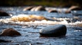 Smooth Rocks Flowing River Sunlight Reflections And Water Splashes Royalty Free Stock Photo