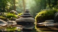 smooth rocks stacked on top of each other in stream leading to a waterfall in a forest Royalty Free Stock Photo