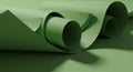 Smooth, rolled green paper sheets create an abstract composition with shadows and Royalty Free Stock Photo