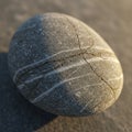 Smooth, round pebble with a matte gray surface, featuring white veins and cracks. Its Royalty Free Stock Photo