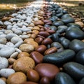 Smooth, rounded pebbles arranged in a gradient from light to dark colors Royalty Free Stock Photo