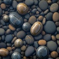 Smooth, rounded pebbles of various sizes and colors cover the ground, partially Royalty Free Stock Photo