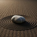 A smooth, rounded stone sits centrally on a textured brown sand surface with Royalty Free Stock Photo