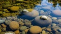 Smooth rounded stones are visible beneath the clear water of a stream Royalty Free Stock Photo