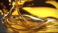 Smooth, shiny, gold colored cooking oil pouring in abstract wave pattern generated by AI