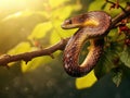 Smooth snake hanging from a tree branch   Made With Generative AI illustration Royalty Free Stock Photo