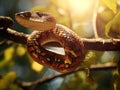 Smooth snake hanging from a tree branch   Made With Generative AI illustration Royalty Free Stock Photo