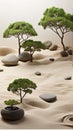 smooth stones and a few carefully placed bonsai trees Mobile_Wallpaper