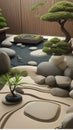 smooth stones and a few carefully placed bonsai trees Mobile_Wallpaper