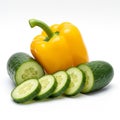The smooth surface of the pepper and the bumpy texture of the cucumber Royalty Free Stock Photo