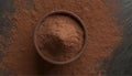 Smooth surface very dark cocoa powder , top view. Cocoa powder textured background. Royalty Free Stock Photo