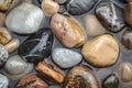 Smooth texture of river stones, polished by time and water. Generative AI