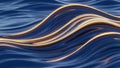 Smooth, undulating waves of deep blue liquid with shimmering golden light reflecting on the surface Royalty Free Stock Photo