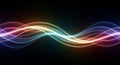 Vibrant rainbow colored light waves in a smooth flowing pattern across a deep black background with soft illumination Royalty Free Stock Photo