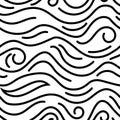 Smooth wavy black line pattern. Seamless texture