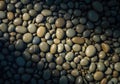 Smooth wet pebbles texture on a beach with sunlight creating a natural abstract background Royalty Free Stock Photo