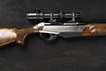 Smoothbore hunting gun on black background close up Royalty Free Stock Photo