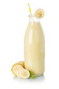 Smoothie banana juice drink milkshake milk shake in a bottle isolated on white Royalty Free Stock Photo