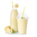 Smoothie banana juice drink milkshake milk shake in a cup bottle isolated on white