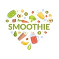 Smoothie Banner Template, Healthy Vitamin Drinks and Ingredients of Heart Shape, Tasty Raw Natural Detox Cocktail Poster Royalty Free Stock Photo