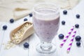 Smoothie with blueberry, banana, oats, almond milk and yogurt