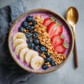 Smoothie bowl decorated with banana and berries Royalty Free Stock Photo
