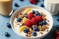 Smoothie bowl with fruits, muesli, strawberries, slices, generative ai, healthy food.