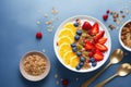 Smoothie bowl with fruits, muesli, strawberries, slices, generative ai, healthy food Royalty Free Stock Photo