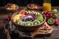 smoothie bowl with mix of fresh fruits and nutty toppings