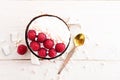 Smoothie bowl with raspberries and yogurt on white background Royalty Free Stock Photo