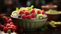 Smoothie bowl topped with fresh fruit close-up. Generative AI. Royalty Free Stock Photo