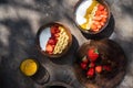 Smoothie bowls with bananas and strawberries i Royalty Free Stock Photo