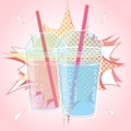 Smoothie, Bubble Tea or Milk Cocktail design in pop art comic style, vector illustration Royalty Free Stock Photo