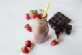 Smoothie chocolate with strawberry or milkshakes, natural and organic drink in the glass jar Royalty Free Stock Photo
