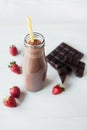 Smoothie chocolate with strawberry or milkshakes, natural and organic drink in the glass jar Royalty Free Stock Photo