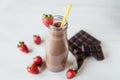 Smoothie chocolate with strawberry or milkshakes, natural and organic drink in the glass jar Royalty Free Stock Photo