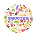 Smoothie cocktails in circle. Vector summer background isolate on white Royalty Free Stock Photo