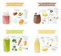 Smoothie drink recipe vector set.