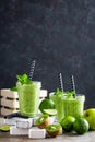 Smoothie with fresh green apple, kiwi and lime. Summer vitamin refreshing beverag Royalty Free Stock Photo