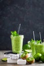 Smoothie with fresh green apple, kiwi and lime. Summer vitamin refreshing beverag Royalty Free Stock Photo