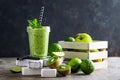 Smoothie with fresh green apple, kiwi and lime. Summer vitamin refreshing beverag Royalty Free Stock Photo